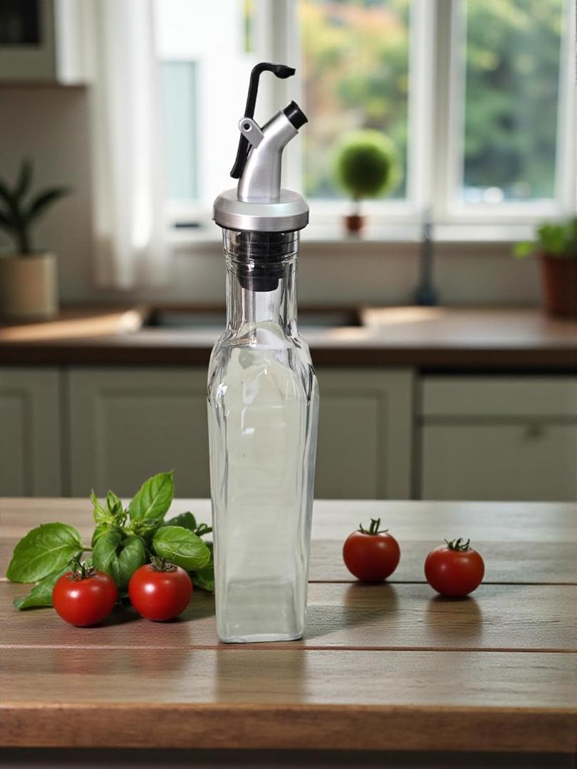 Glass Oil Dispenser Bottle Set - Leak Proof Transparent 2 Pc