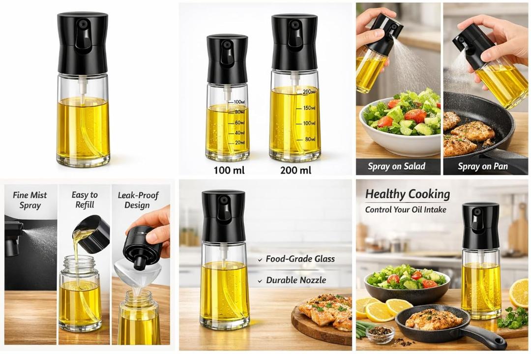 Glass Premium Oil Spray Bottle 300ml - Fine Mist Dispenser