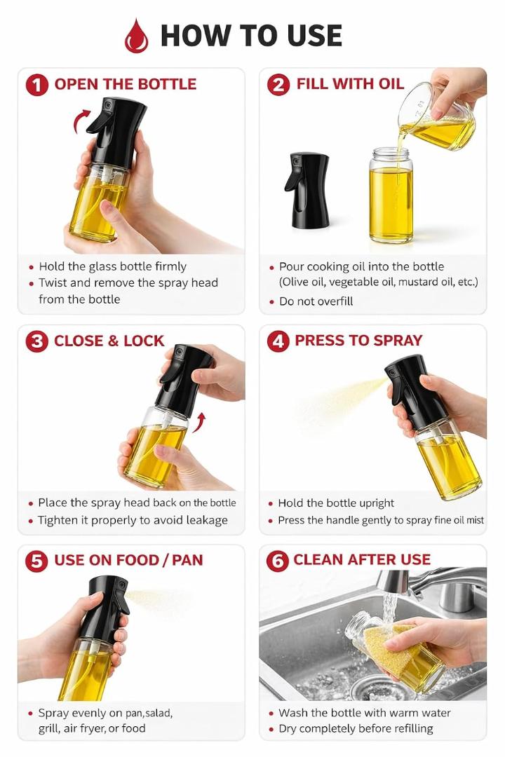 Glass Premium Oil Spray Bottle 300ml - Fine Mist Dispenser
