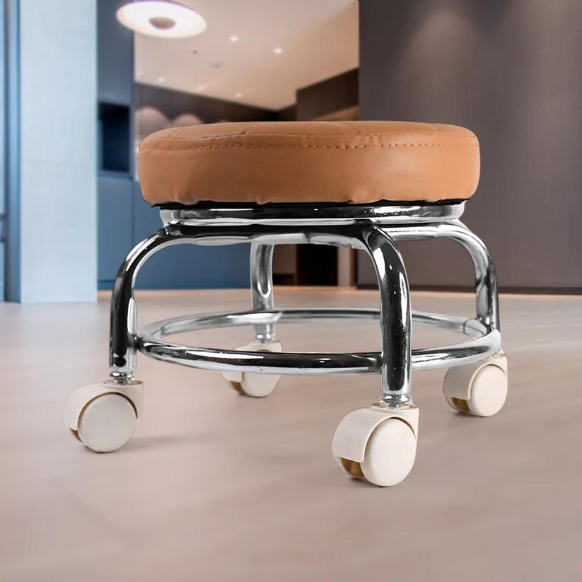 Heavy Duty Steel Base Rolling Stool with Cushioned Seat & Wheels