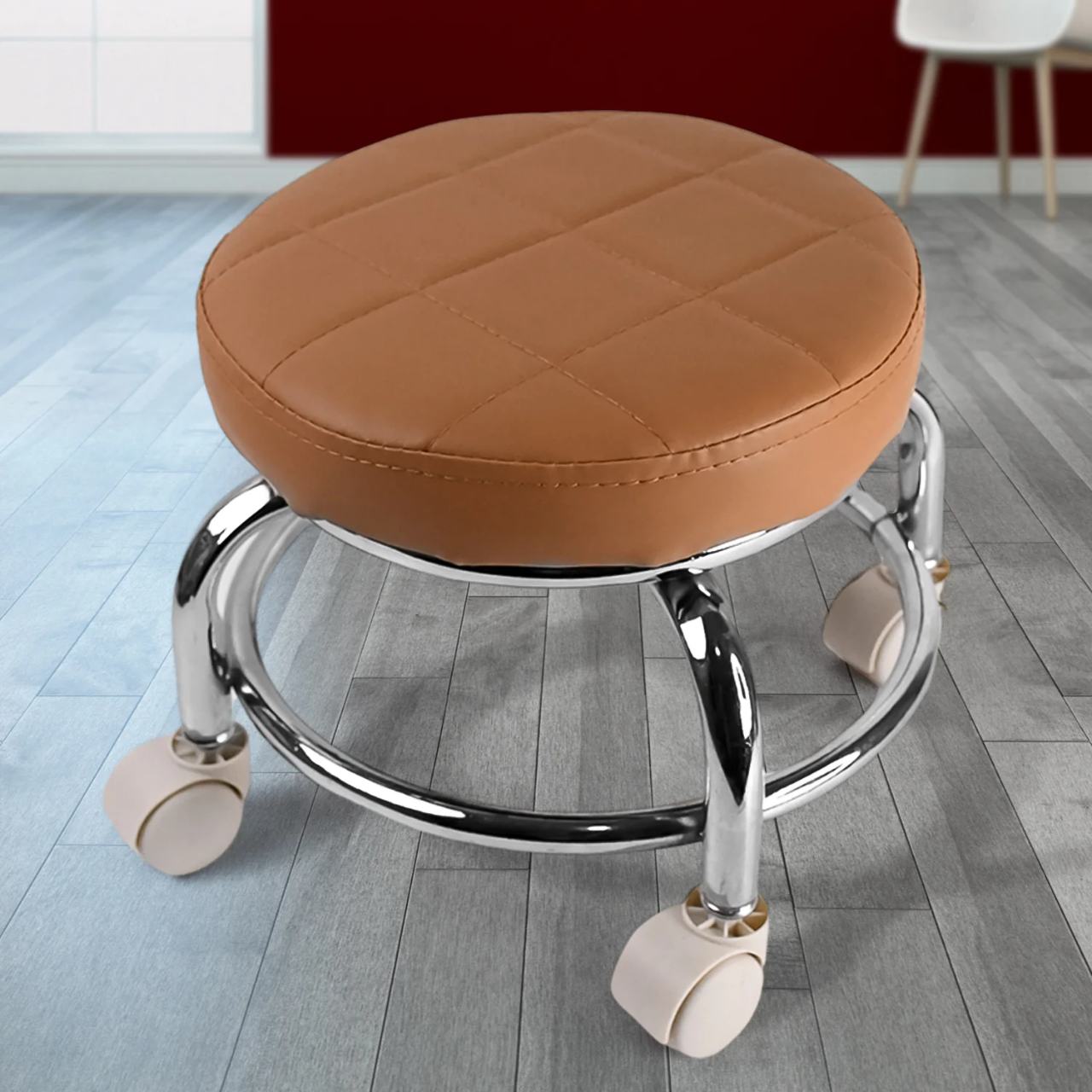 Heavy Duty Steel Base Rolling Stool with Cushioned Seat & Wheels