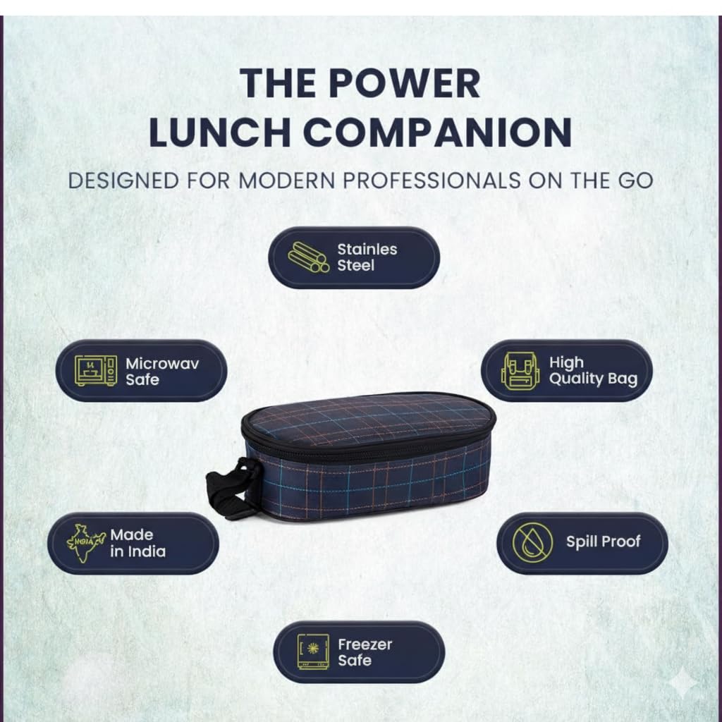 Insulated Lunch Bag Set with Stainless Steel Containers and Cutlery - Navy Blue