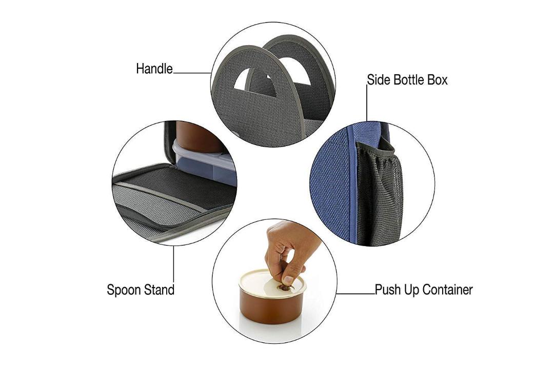 Insulated Lunch Bag Set with Stainless Steel Containers and Cutlery - Navy Blue