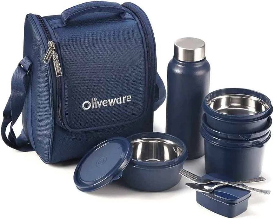Insulated Lunch Box Set with Stainless Steel Containers, Spoon and Fork - Blue