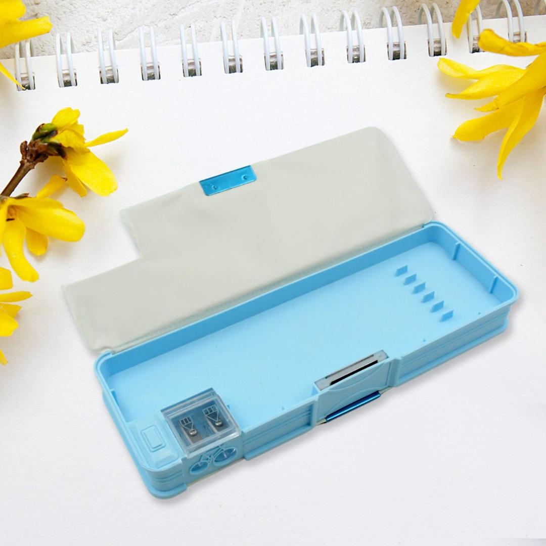 Kids Dinosaur & Cartoon Character Printed Pencil Box - Blue Multi-Compartment Stationery Case