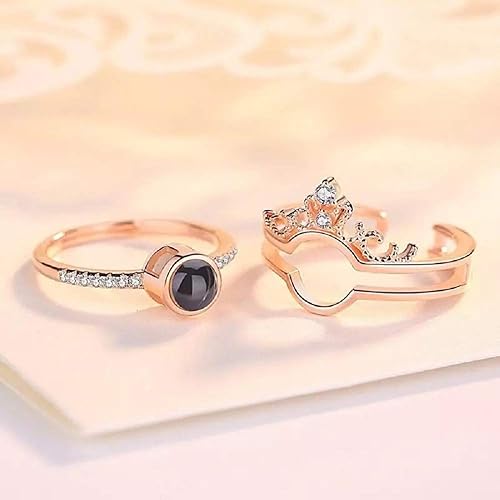 King Crown I Love You Ring in 100 Languages – Rose Gold & Diamonds