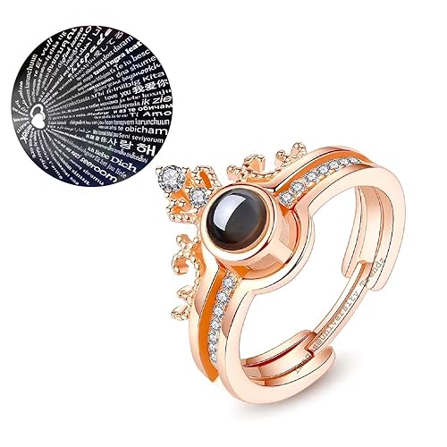 King Crown I Love You Ring in 100 Languages – Rose Gold & Diamonds