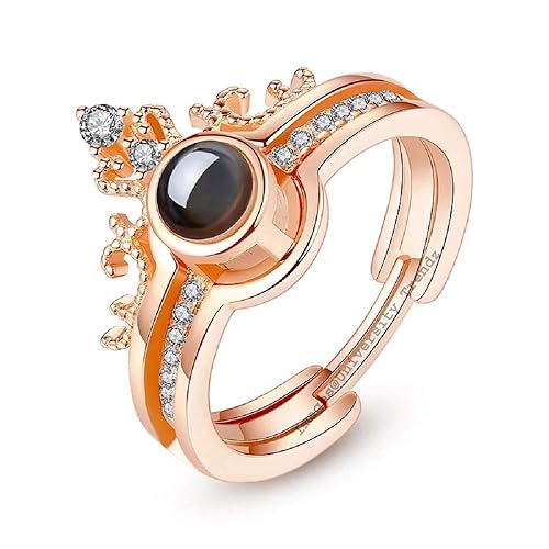 King Crown I Love You Ring in 100 Languages – Rose Gold & Diamonds