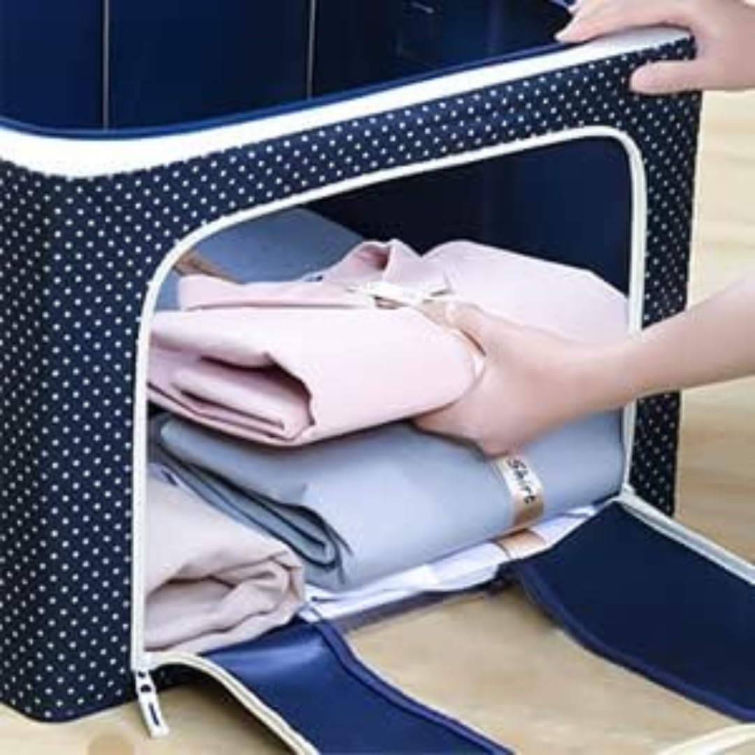 Large Collapsible Fabric Storage Box with Steel Frame and Dual Zipper Access