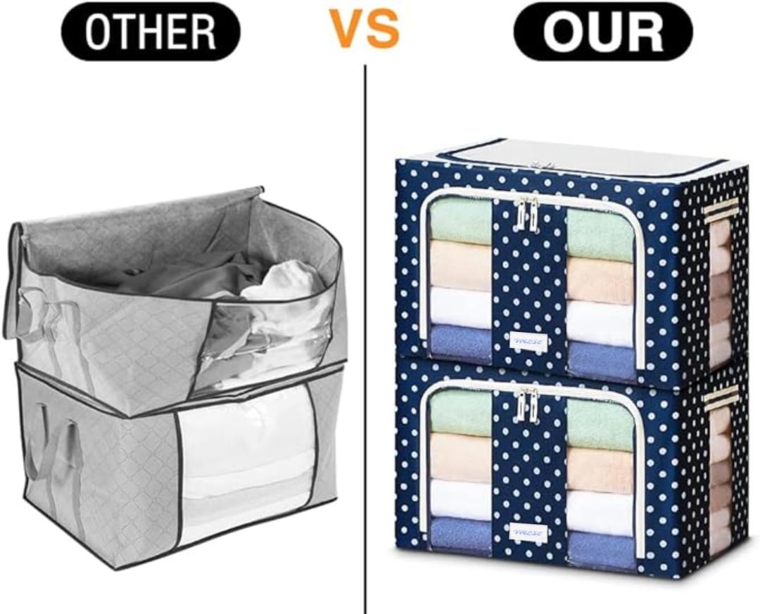 Large Collapsible Fabric Storage Box with Steel Frame and Dual Zipper Access