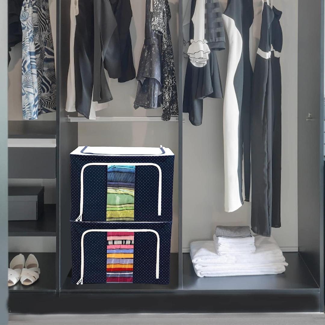 Large Collapsible Fabric Storage Box with Steel Frame and Dual Zipper Access