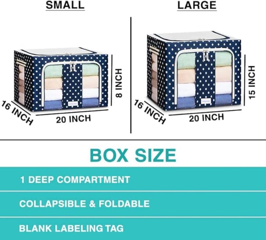 Large Collapsible Fabric Storage Box with Steel Frame and Dual Zipper Access