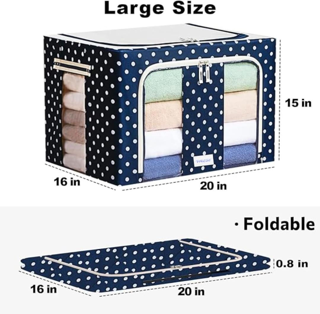 Large Collapsible Fabric Storage Box with Steel Frame and Dual Zipper Access