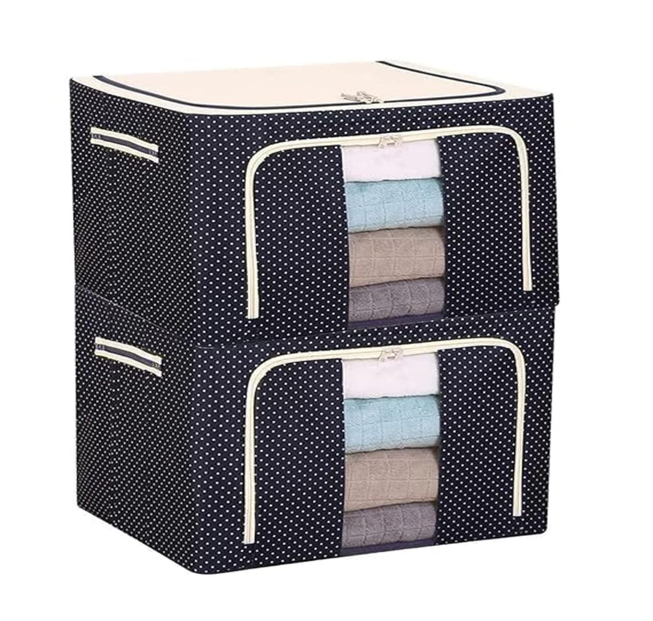 Large Collapsible Fabric Storage Box with Steel Frame and Dual Zipper Access
