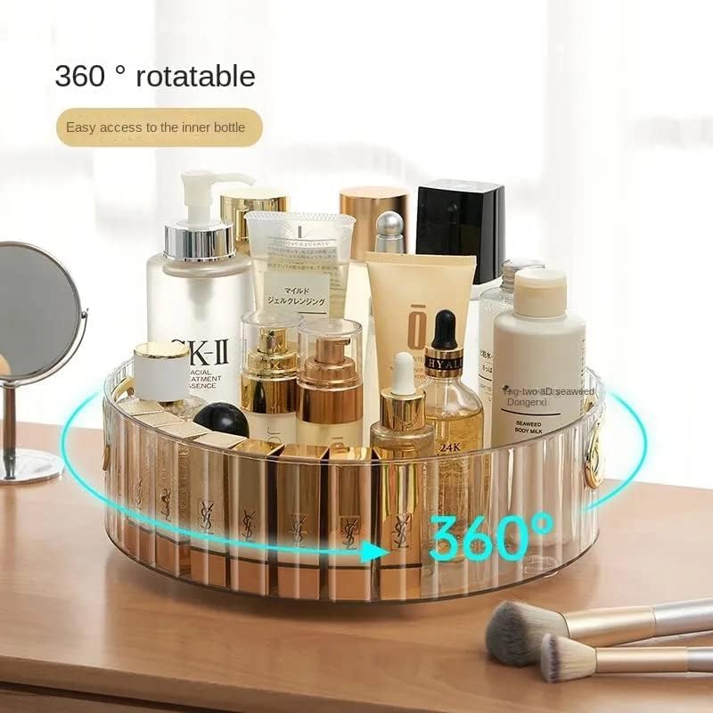 Light Luxury Green Glass Round Tray with Gold Handles - 22cm Organizer