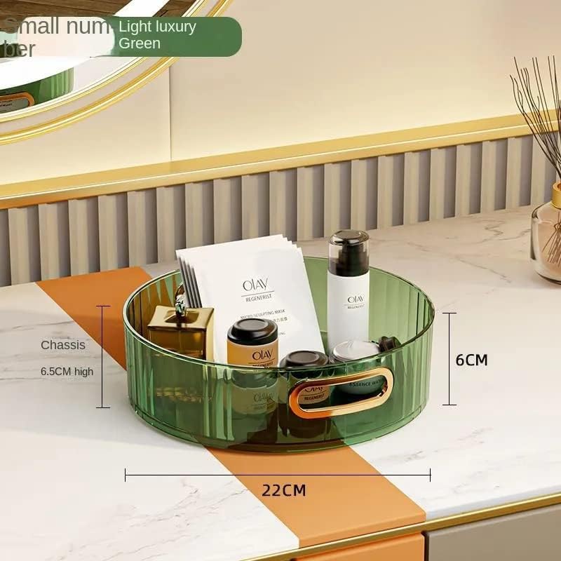 Light Luxury Green Glass Round Tray with Gold Handles - 22cm Organizer