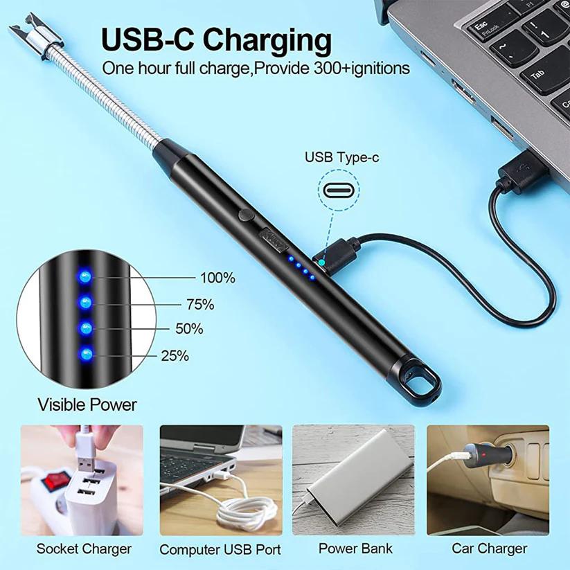 Long Flexible USB Rechargeable Electric Arc Lighter – Windproof & Flameless