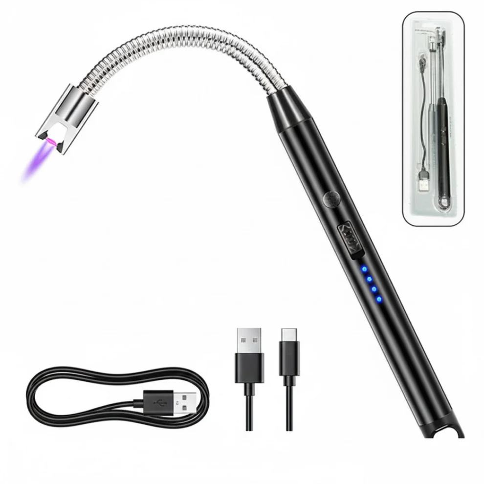 Long Flexible USB Rechargeable Electric Arc Lighter – Windproof & Flameless