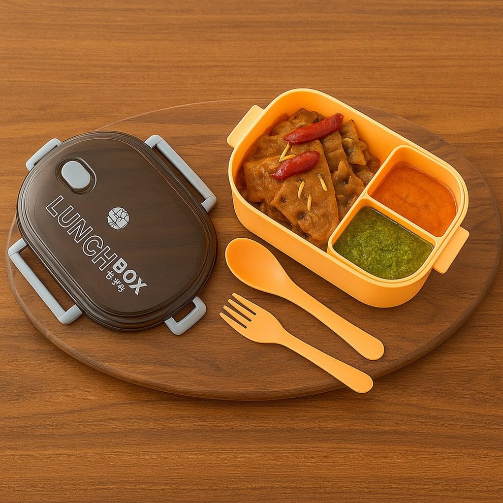 Lunch Box with Transparent Lid and Spoon Set - Pink & Grey