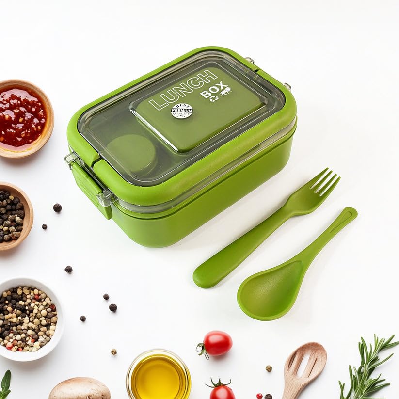 Magic Lunch Box with Leakproof Compartments & Spoon-Fork Set