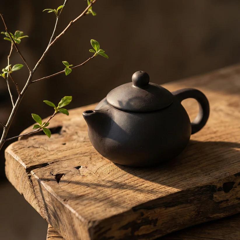 Matte Black Ceramic Tea Set with Teapot & 4 Cups
