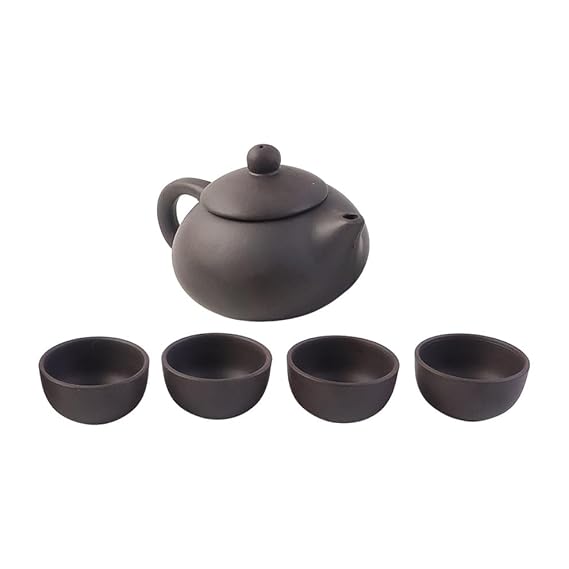 Matte Black Ceramic Tea Set with Teapot & 4 Cups