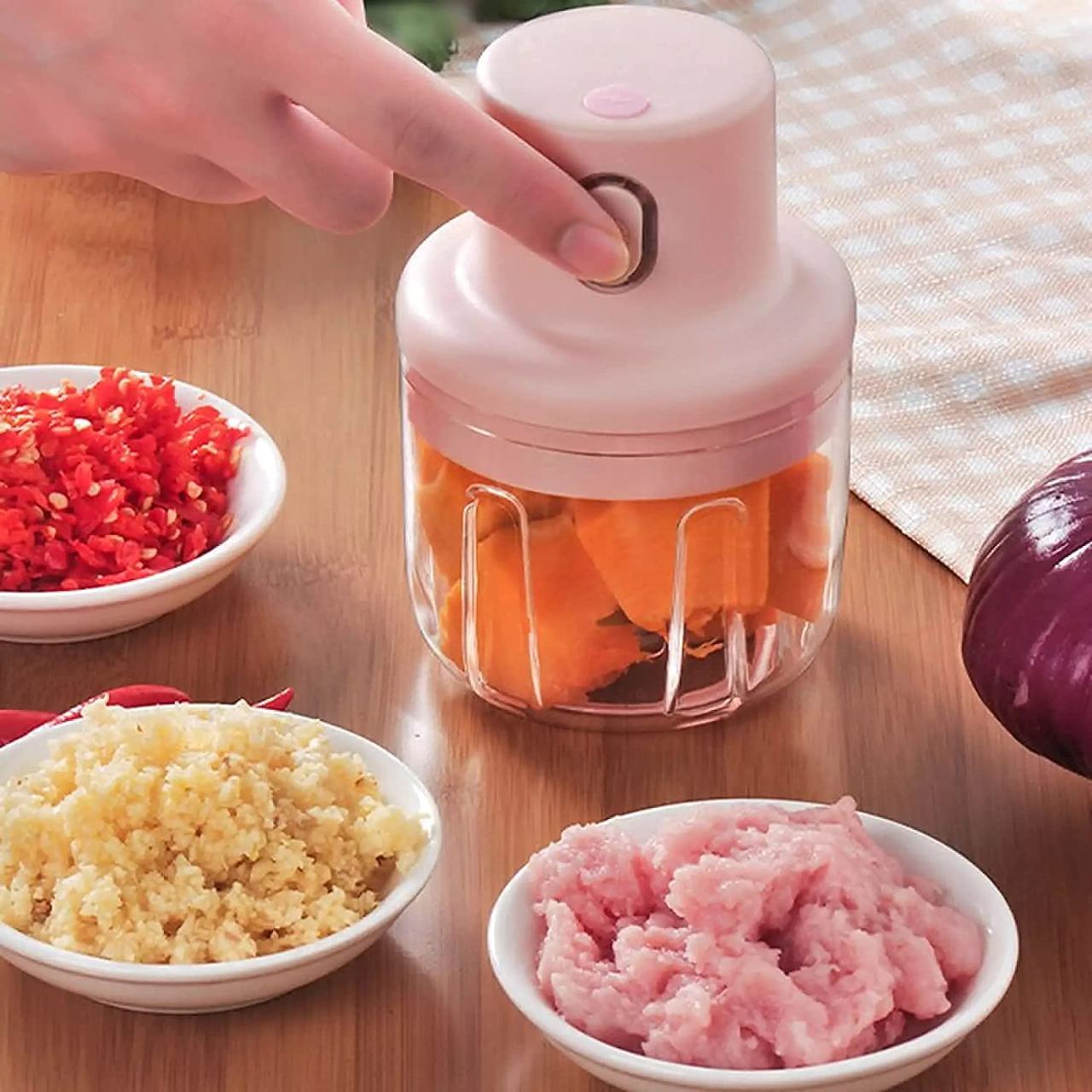 Mini Electric Garlic Chopper - Portable Wireless Food Processor for Kitchen