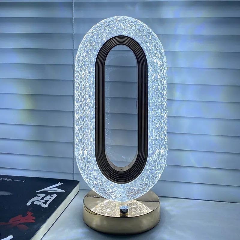 Modern Oval Lattice Design LED Table Lamp with 3-Color Dimming