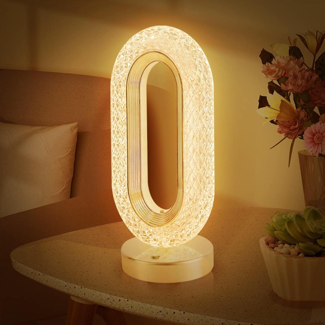 Modern Oval Lattice Design LED Table Lamp with 3-Color Dimming