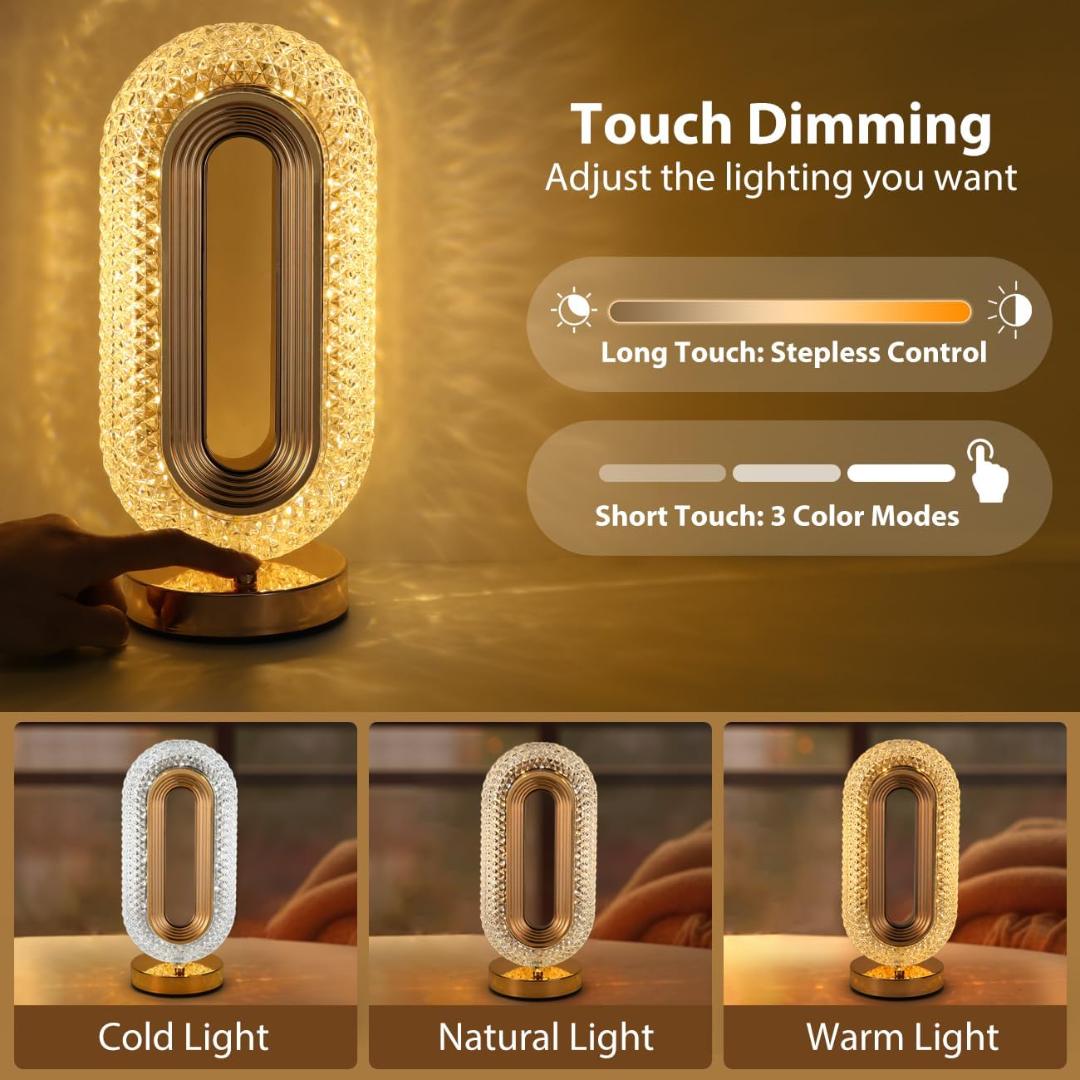 Modern Oval Lattice Design LED Table Lamp with 3-Color Dimming