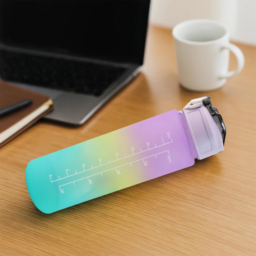 Motivational Water Bottle with Straw & Time Marker - 24cm BPA-Free