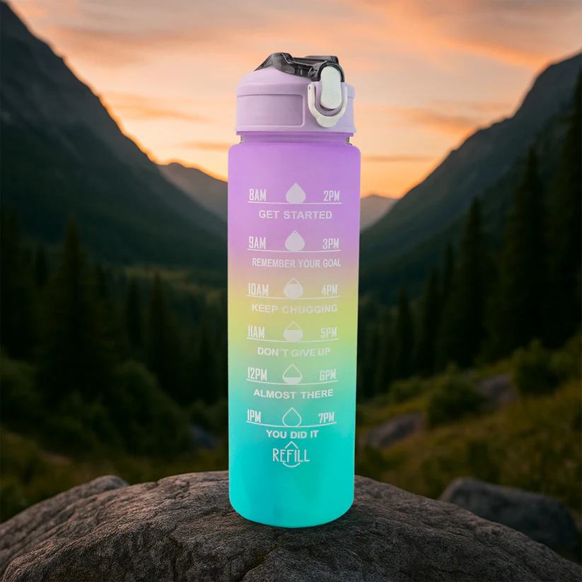 Motivational Water Bottle with Straw & Time Marker - 24cm BPA-Free
