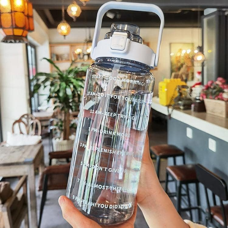 Motivational Water Bottle with Time Markers - 64 oz Large Capacity Sports Water Bottle with Straw
