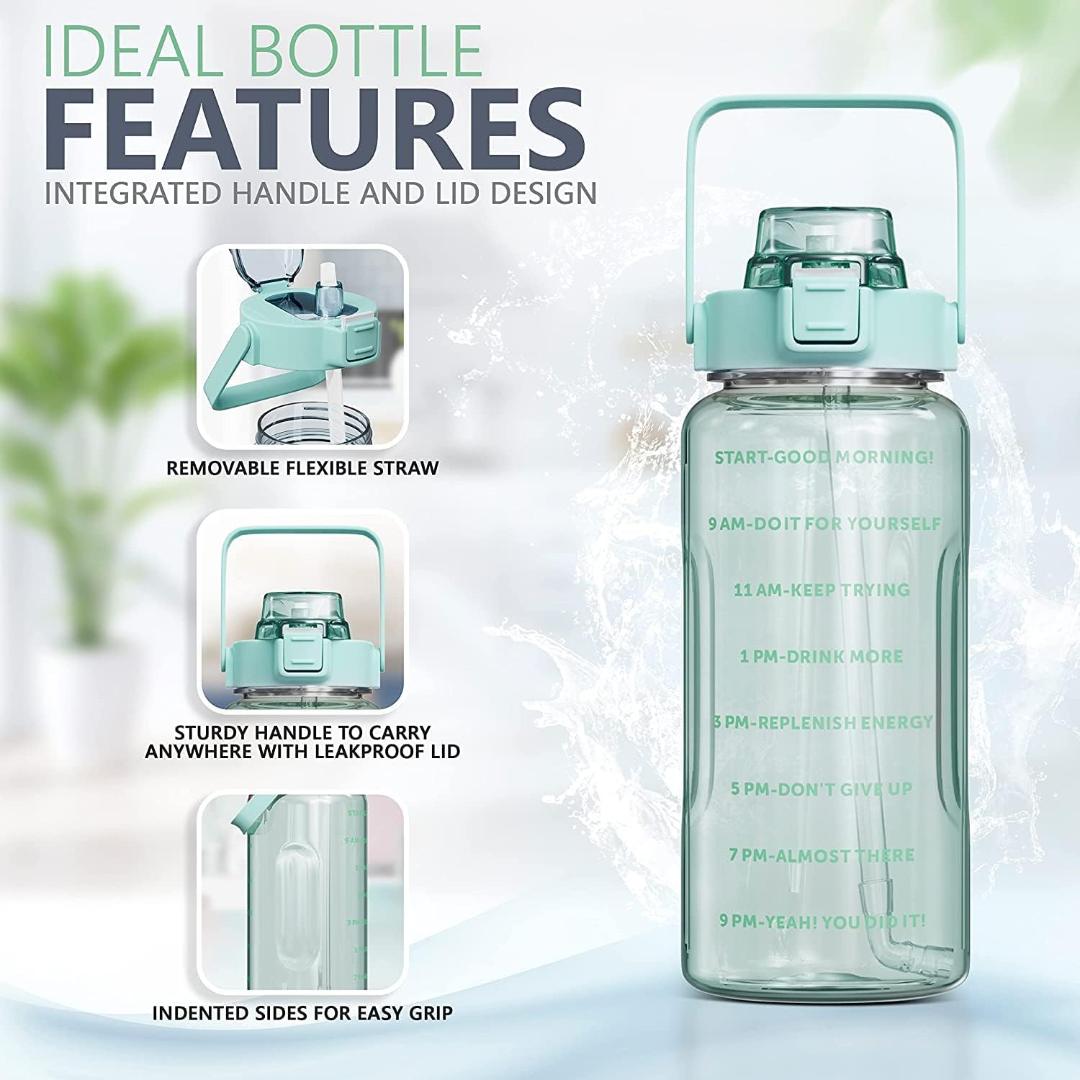 Motivational Water Bottle with Time Markers - 64 oz Large Capacity Sports Water Bottle with Straw