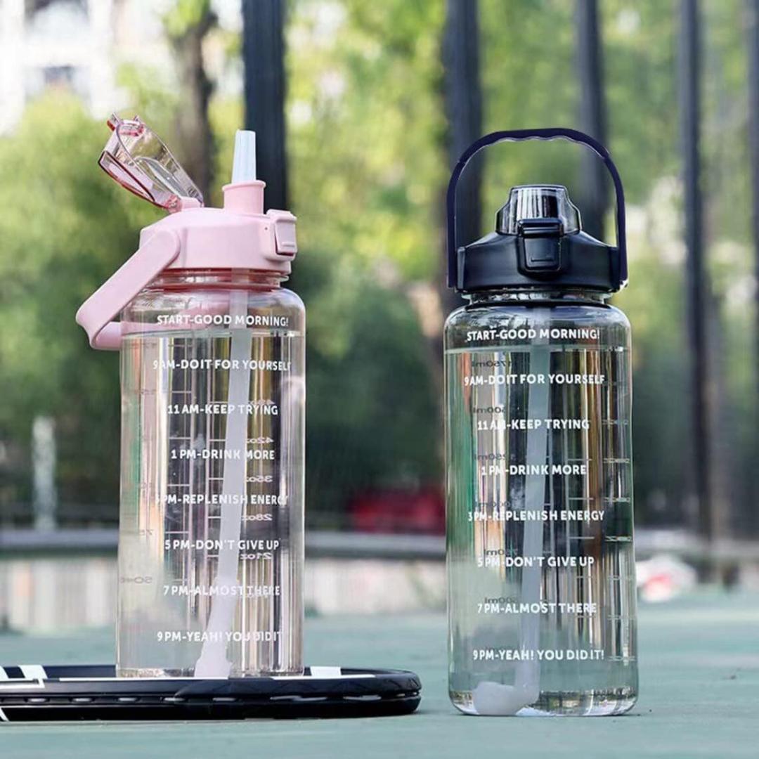 Motivational Water Bottle with Time Markers - 64 oz Large Capacity Sports Water Bottle with Straw