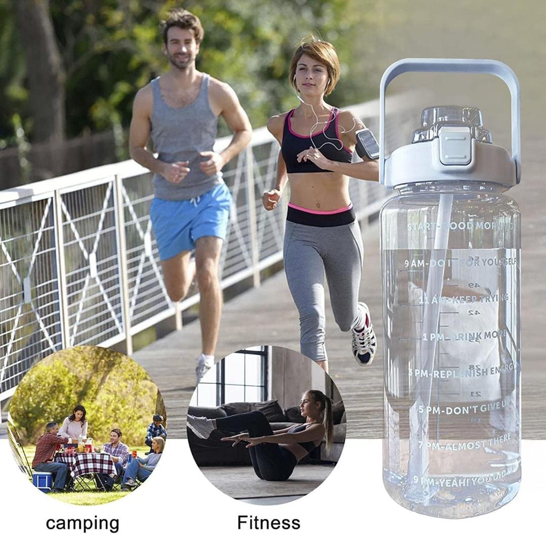 Motivational Water Bottle with Time Markers - 64 oz Large Capacity Sports Water Bottle with Straw