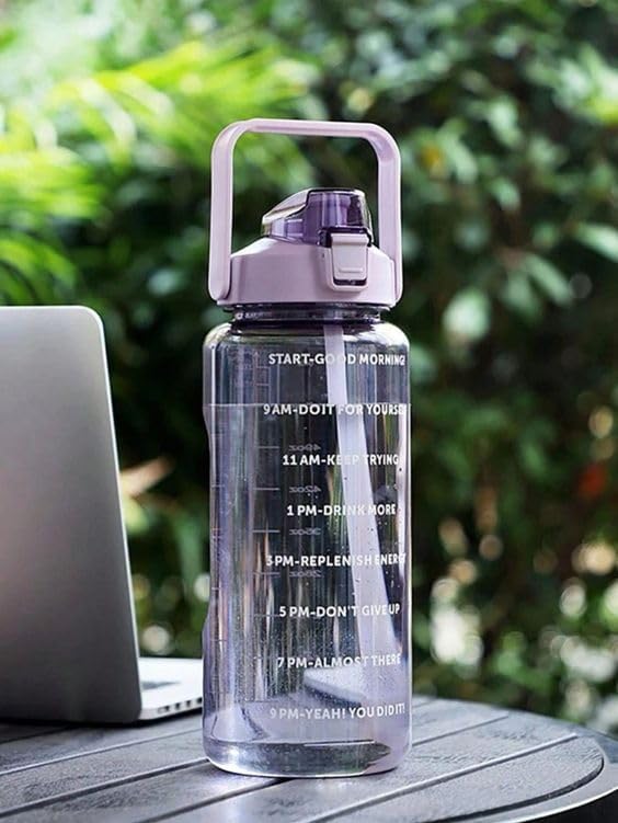 Motivational Water Bottle with Time Markers - 64 oz Large Capacity Sports Water Bottle with Straw