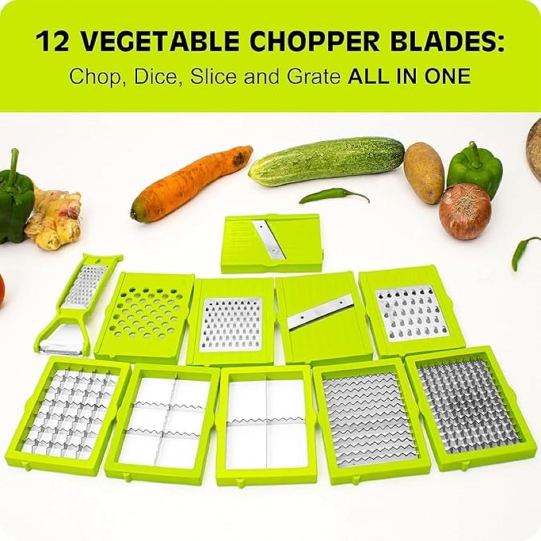 Multi-Function Vegetable Chopper and Slicer Set - Green & White