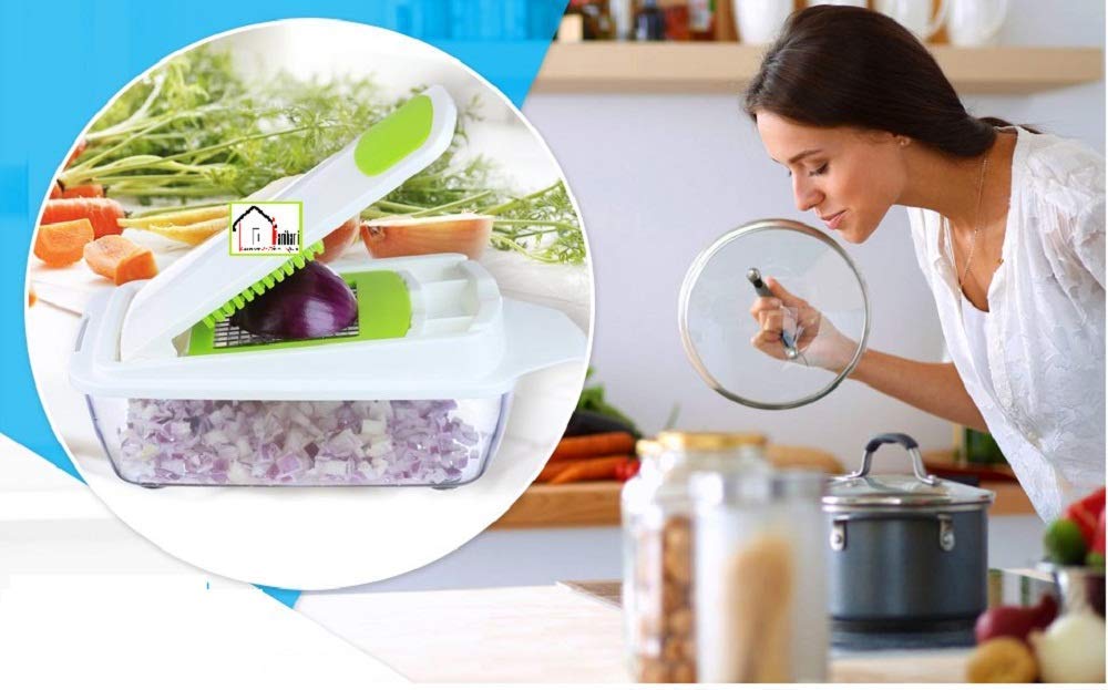 Multi-Function Vegetable Chopper and Slicer Set - Green & White