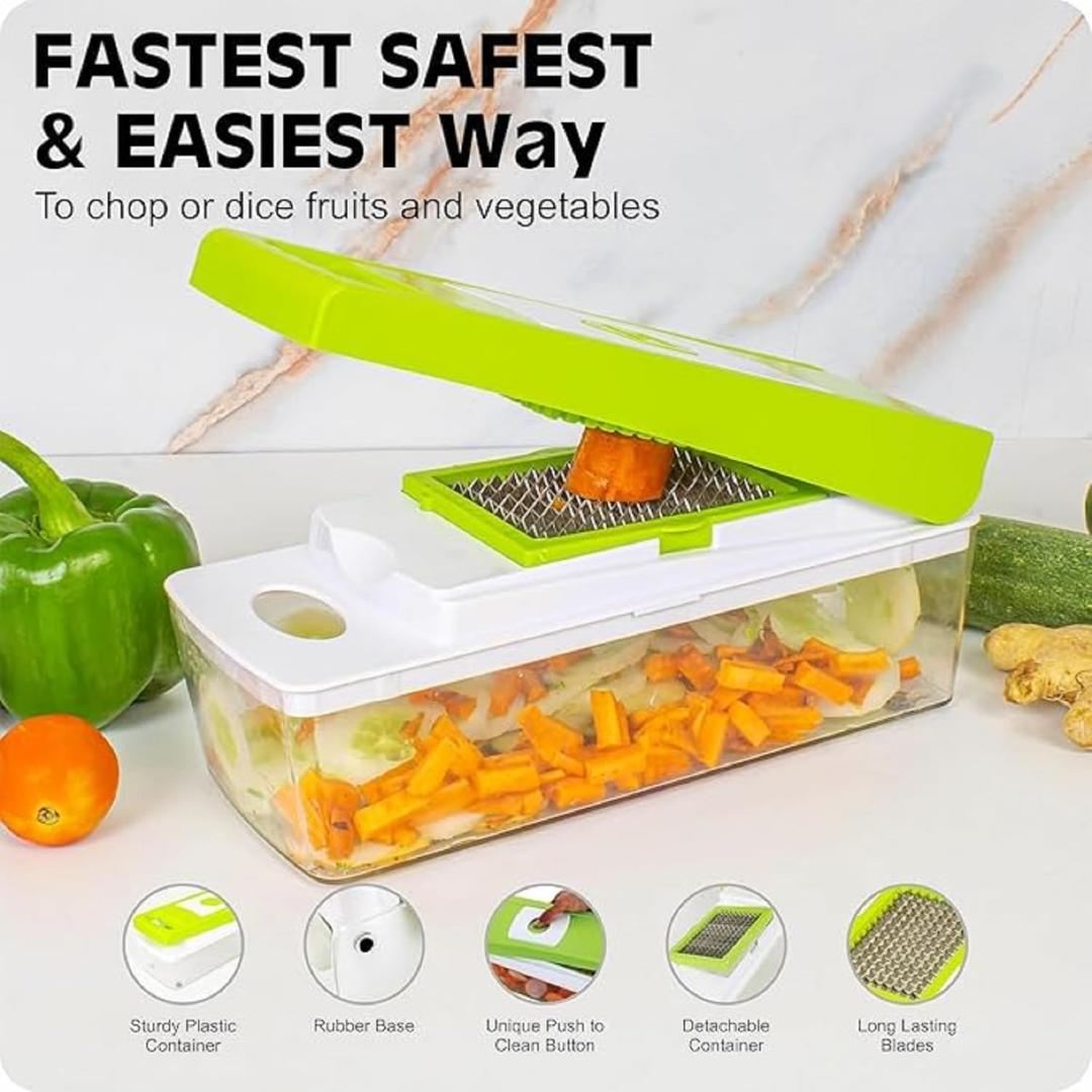 Multi-Function Vegetable Chopper and Slicer Set - Green & White