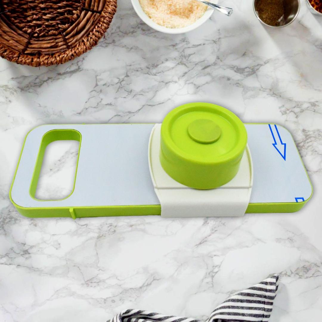Multi-Functional Vegetable Slicer and Grater with Container - 3-in-1 Kitchen Tool Set (Green & White)