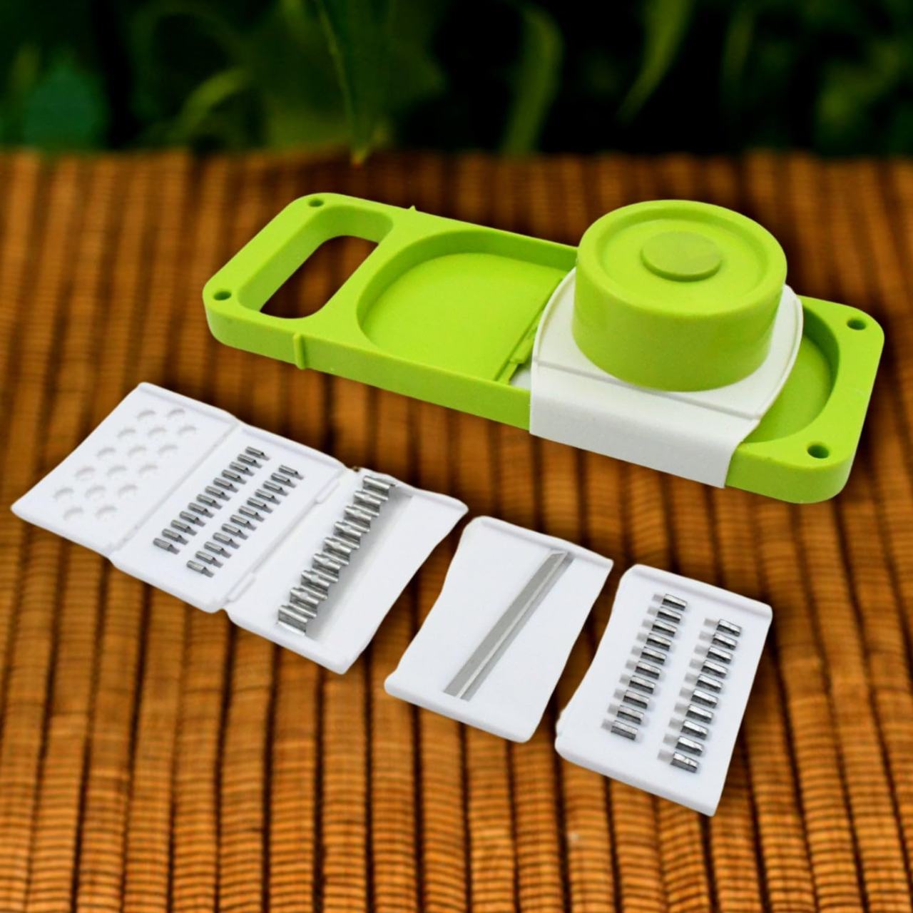 Multi-Functional Vegetable Slicer and Grater with Container - 3-in-1 Kitchen Tool Set (Green & White)