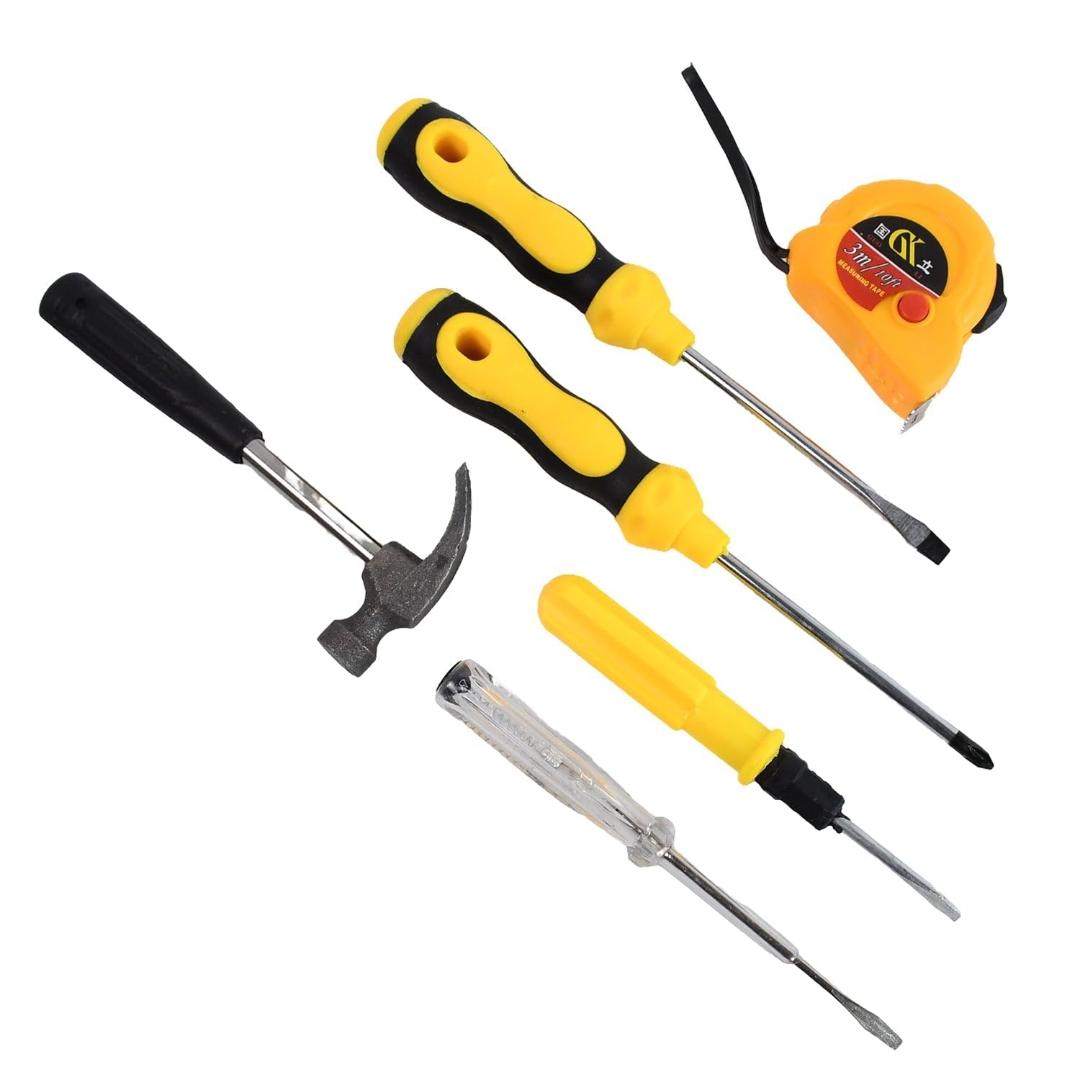 Multi-Purpose Hand Tool Kit with Screwdrivers, Hammer, and Measuring Tape