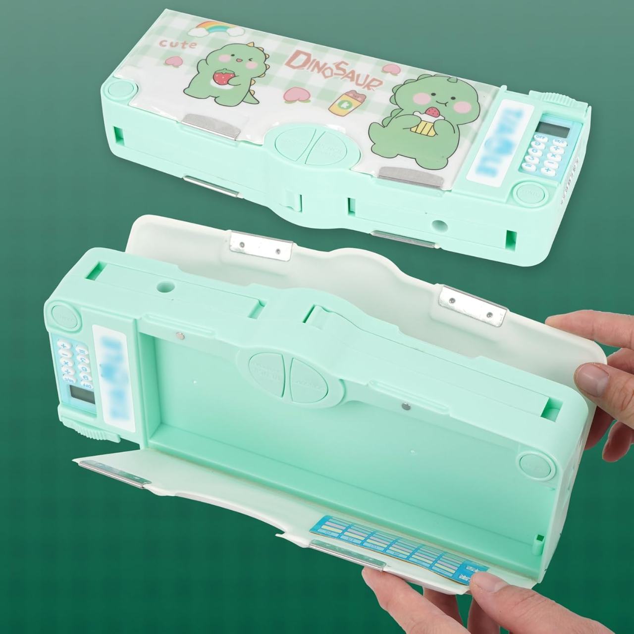 Multifunctional Pencil Case with Calculator and Photo Insert - Green