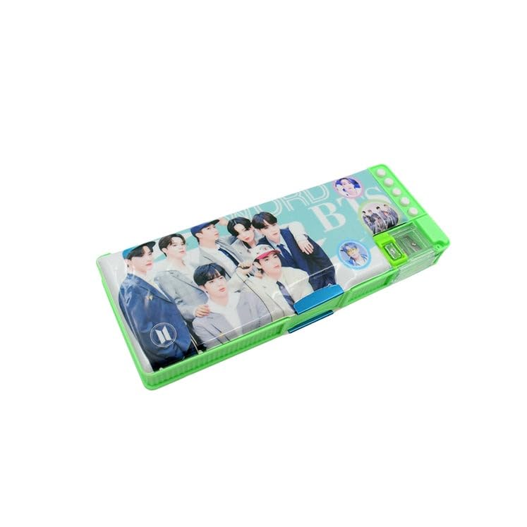 Multifunctional Pencil Case with Calculator and Photo Insert - Green