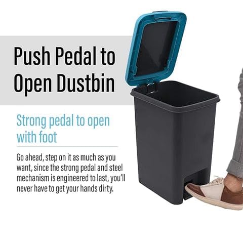 Pedal Dustbin with Lid - Gray & Blue (Step-On Trash Can)