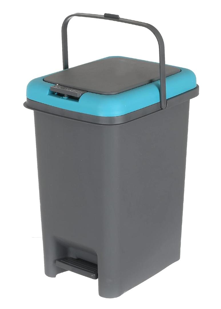 Pedal Dustbin with Lid - Gray & Blue (Step-On Trash Can)