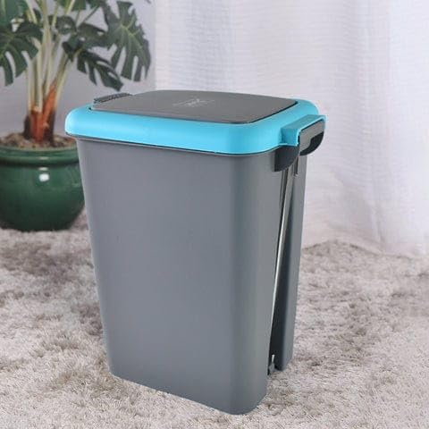 Pedal Dustbin with Lid - Gray & Blue (Step-On Trash Can)