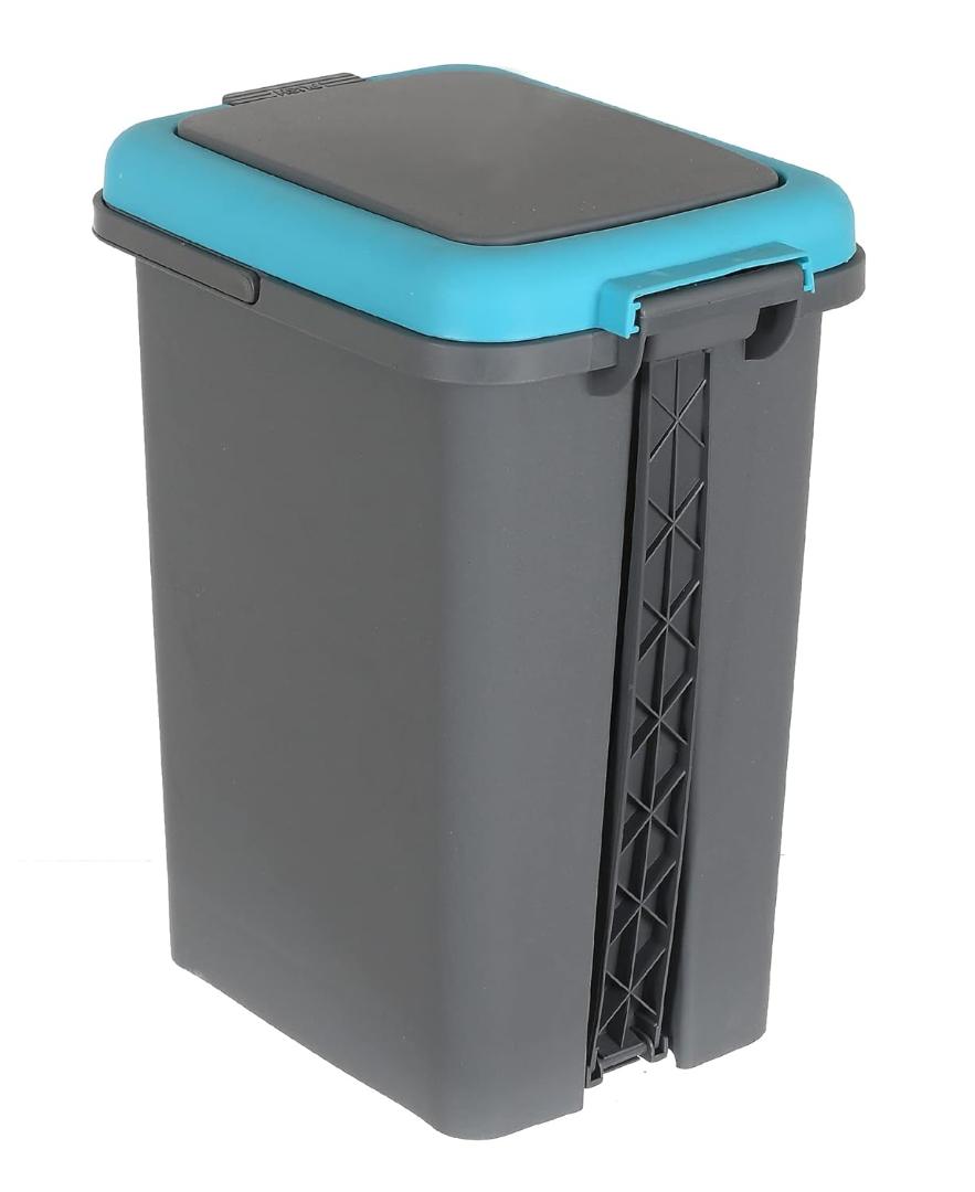 Pedal Dustbin with Lid - Gray & Blue (Step-On Trash Can)