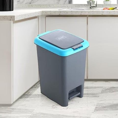 Pedal Dustbin with Lid - Gray & Blue (Step-On Trash Can)